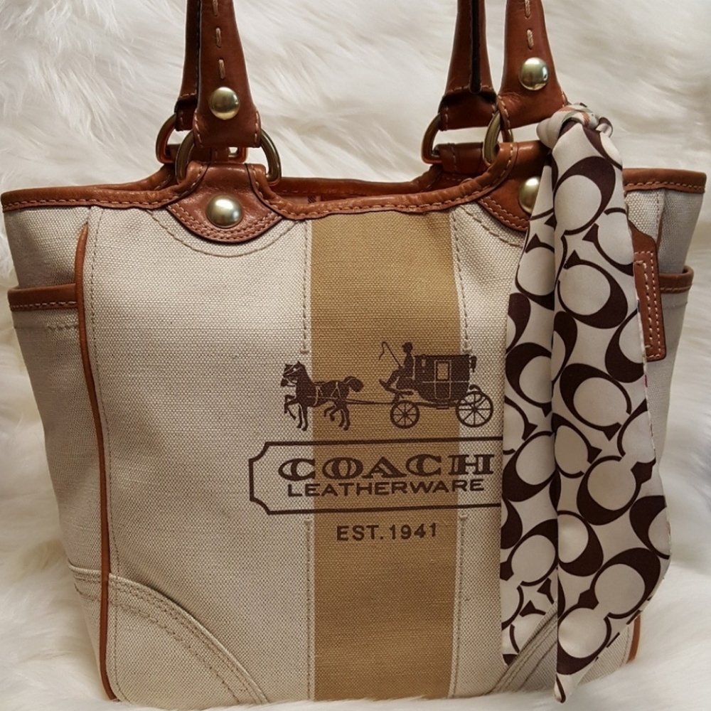 Limited Edition Authentic Coach Bleecker Heritage Stripe Canvas Medium P…